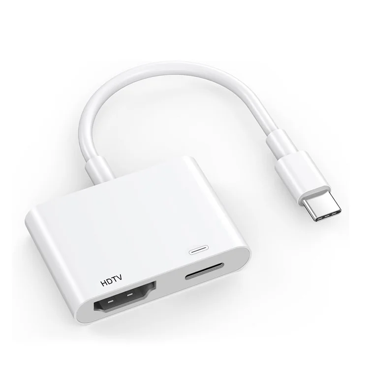 Type-C to HD Adapter with Charging Port 2 in 1 Screen Mirroring Audio Video Sync Converter for TV Monitor Projector
