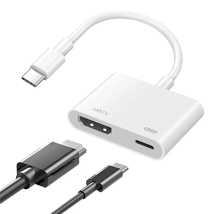 Type-C to HD Adapter with Charging Port 2 in 1 Screen Mirroring Audio Video Sync Converter for TV Monitor Projector