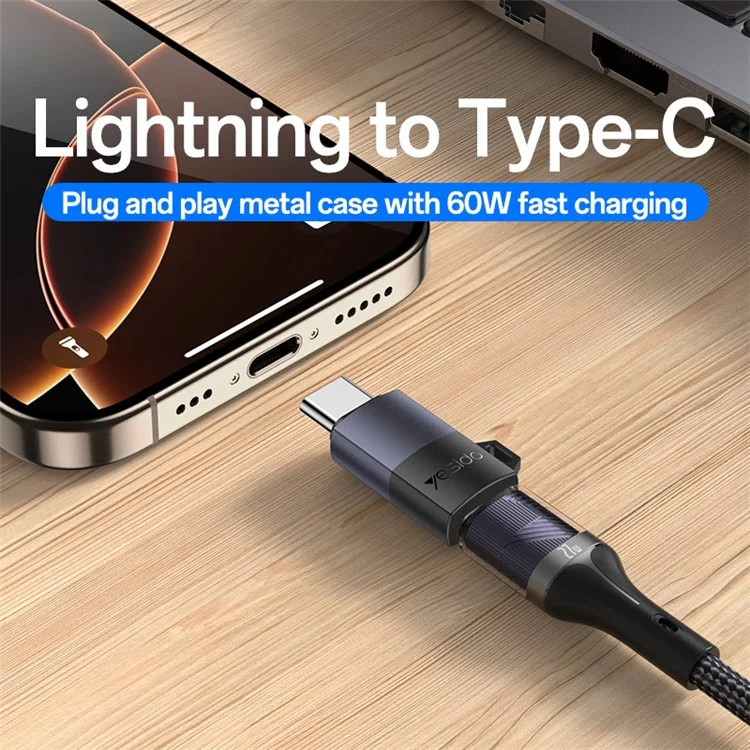 Adaptador de Carregamento e Transferência de Dados YESIDO GS28 - Fêmea 8 Pinos para Tipo-C Macho