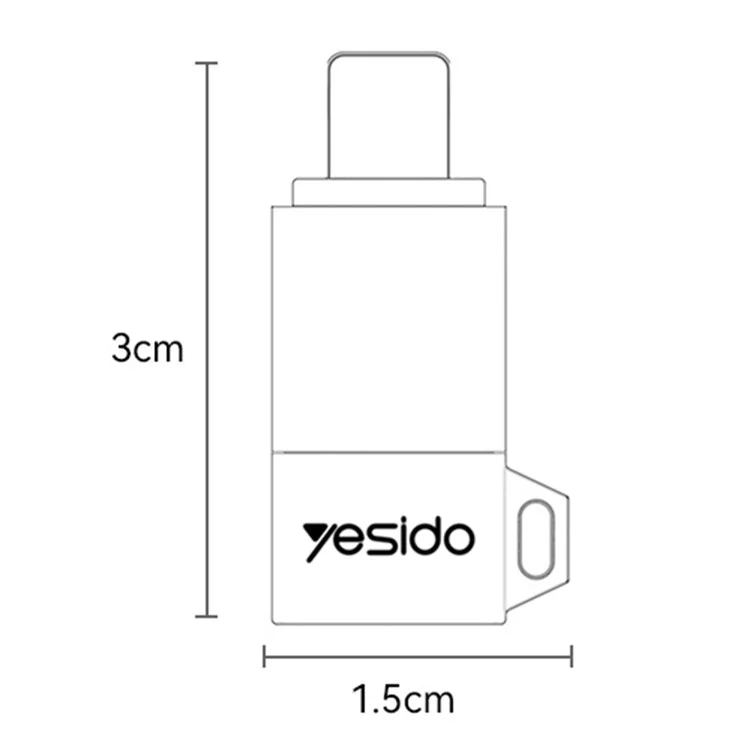Adaptador de Carregamento e Transferência de Dados YESIDO GS28 - Fêmea 8 Pinos para Tipo-C Macho