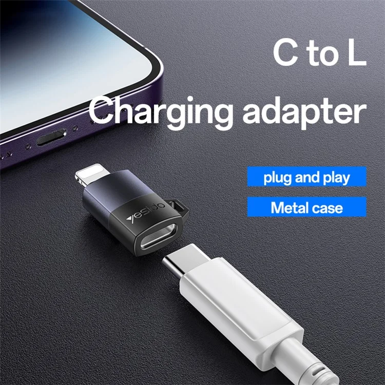 YESIDO GS27 Adattatore da USB-C Femmina a 8 Pin Maschio per Ricarica Rapida PD 27W e Trasferimento Dati