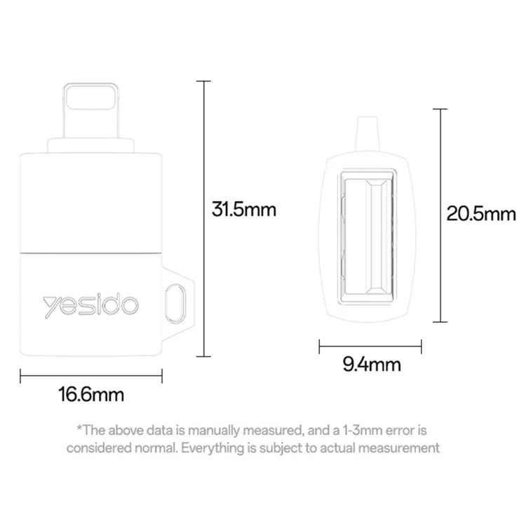 YESIDO GS32 OTG USB A Female to 8Pin Male Adapter Data Transfer Converter for Phone / Tablet