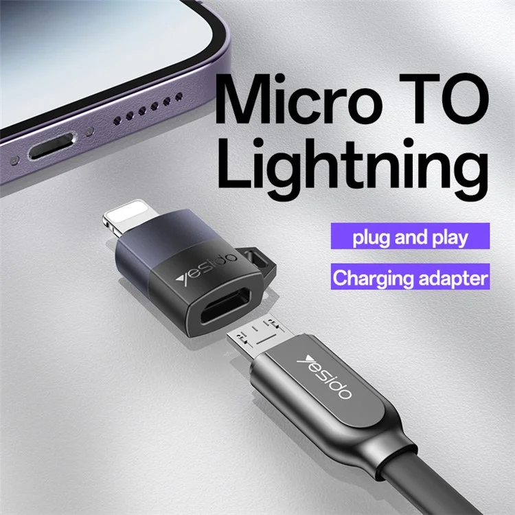 YESIDO GS30 Micro Femmina a 8 Pin Maschio Convertitore Caricamento Dati Sync Adattatore in Lega di Alluminio