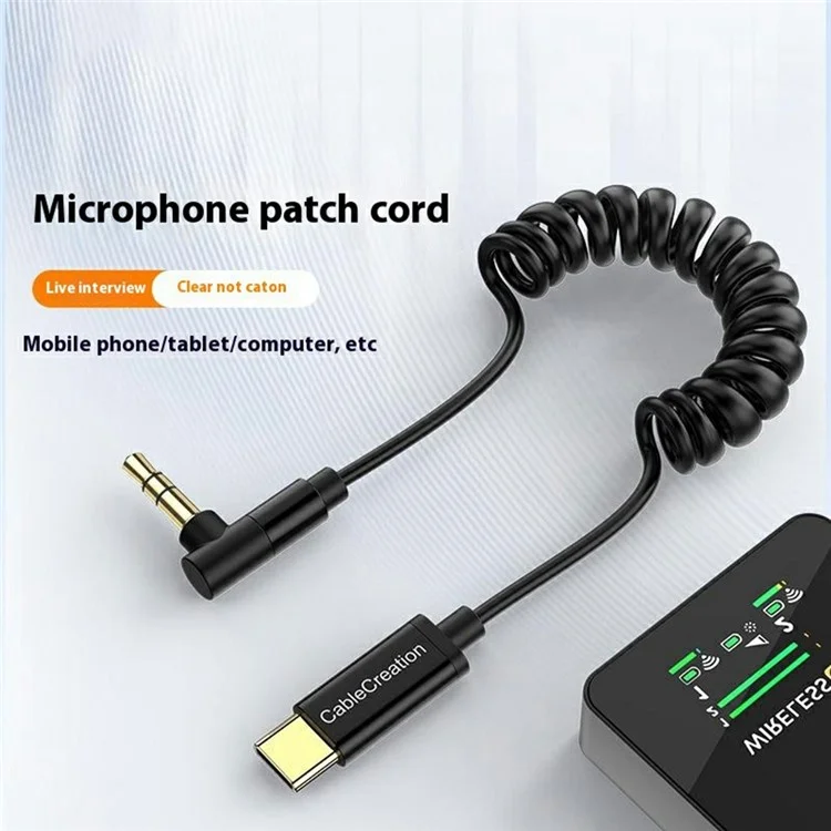 CABLECREATION CD0868-G USB-C auf 3,5mm Mikrofon Audio Adapterkabel mit Spiralkabel