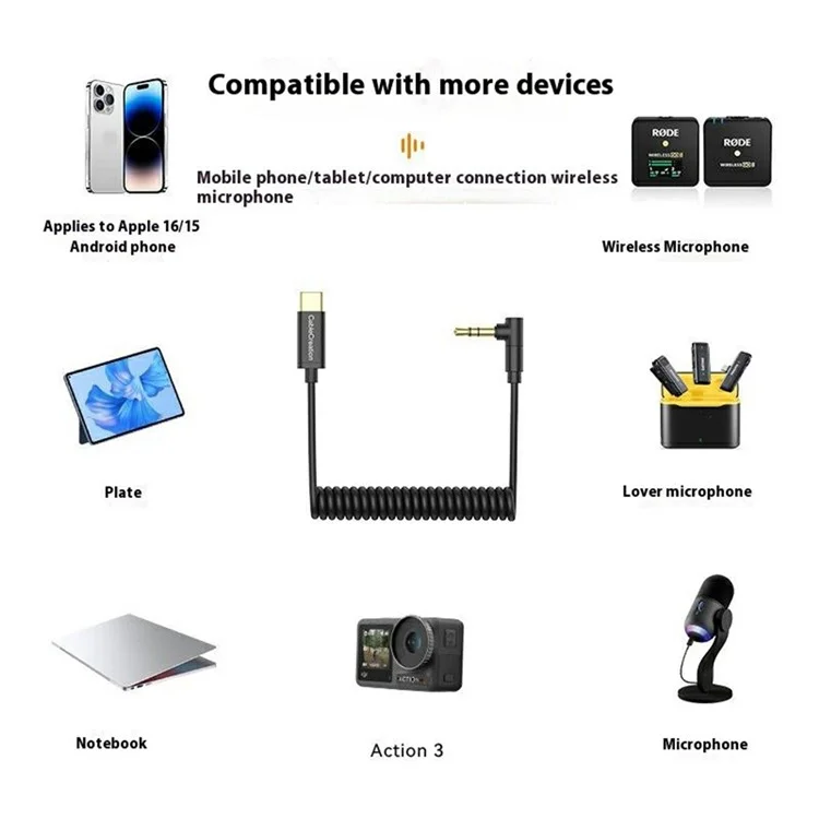 CABLECREATION CD0868-G USB-C auf 3,5mm Mikrofon Audio Adapterkabel mit Spiralkabel