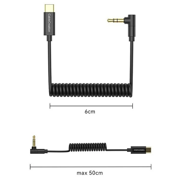 CABLECREATION CD0868-G USB-C auf 3,5mm Mikrofon Audio Adapterkabel mit Spiralkabel