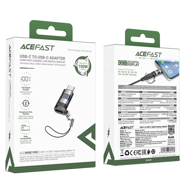 ACEFAST J9 USB-C to USB-C Digital Display Adapter Data Transfer Fast Charging Converter