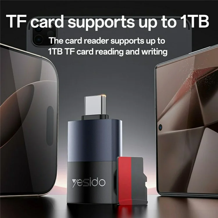 YESIDO GS37 Type-C TF Card Reader Tablet Phone Laptop Memory Card Reader with Lanyard