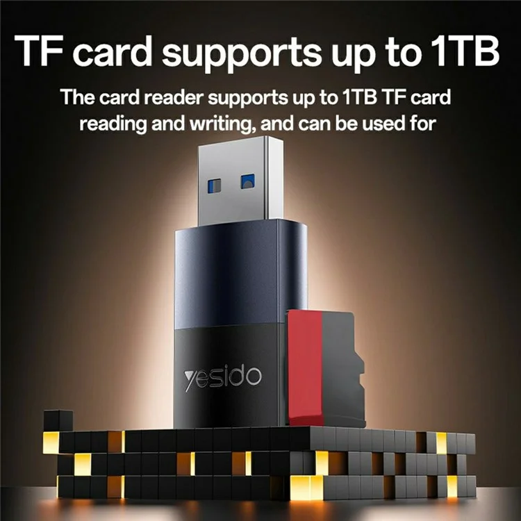 YESIDO GS36 USB 3.0 TF Card Reader High Speed 5Gbps Data Transfer Aluminum Alloy Memory Card Reader