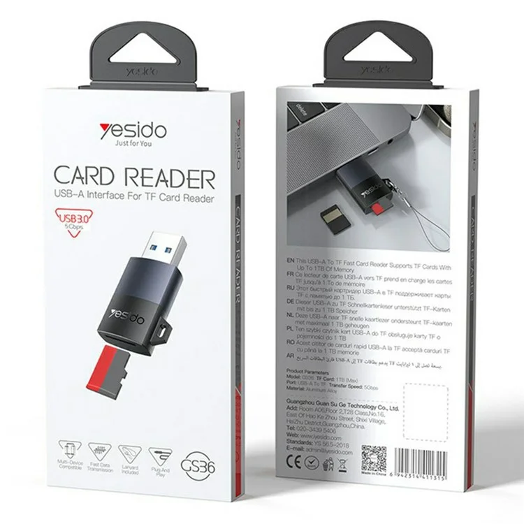 YESIDO GS36 USB 3.0 TF Card Reader High Speed 5Gbps Data Transfer Aluminum Alloy Memory Card Reader