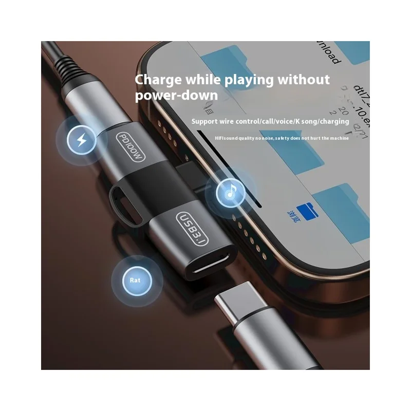 Adattatore di Ricarica Audio da Type-C a Doppio Type-C PD 100W + Convertitore OTG per Cuffie USB-C - Tarnish