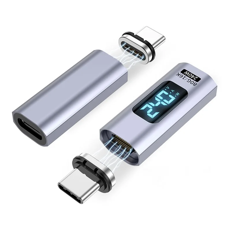 Adaptador Conversor Magnético Tipo C para Tipo C de 240W com Display Digital - 16K HD, Transferência de Dados de 80Gbps - Cabeça Reta