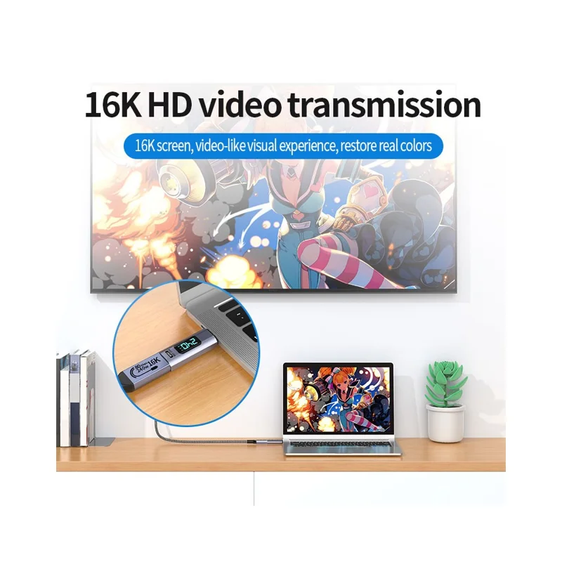 Adaptador Conversor Magnético Tipo C para Tipo C de 240W com Display Digital - 16K HD, Transferência de Dados de 80Gbps - Cabeça Reta
