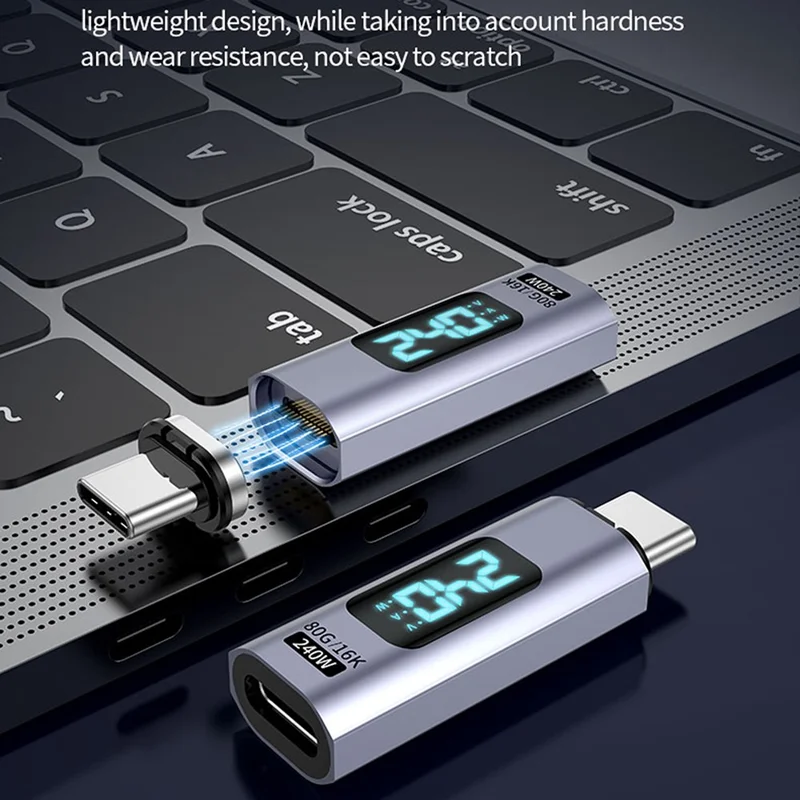Adaptador Conversor Magnético Tipo C para Tipo C de 240W com Display Digital - 16K HD, Transferência de Dados de 80Gbps - Cabeça Reta
