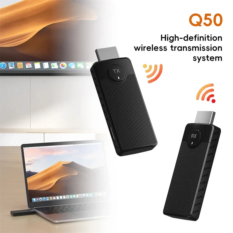 Adaptateur de Mise en Miroir d'Écran Sans Fil Q50 à Double Mode, Point à Point, Haute Vitesse 5G, 60 Hz - Noir