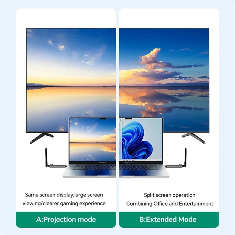 Adaptateur de Mise en Miroir d'Écran Sans Fil Q50 à Double Mode, Point à Point, Haute Vitesse 5G, 60 Hz - Noir