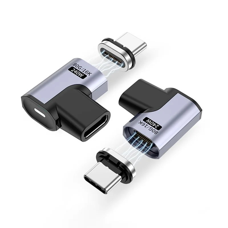 Adaptador Magnético Tipo C a Tipo C Convertidor de Vídeo HD 16K 60Hz 240W 80Gbps Transferencia de Datos - Cabezal Acodado