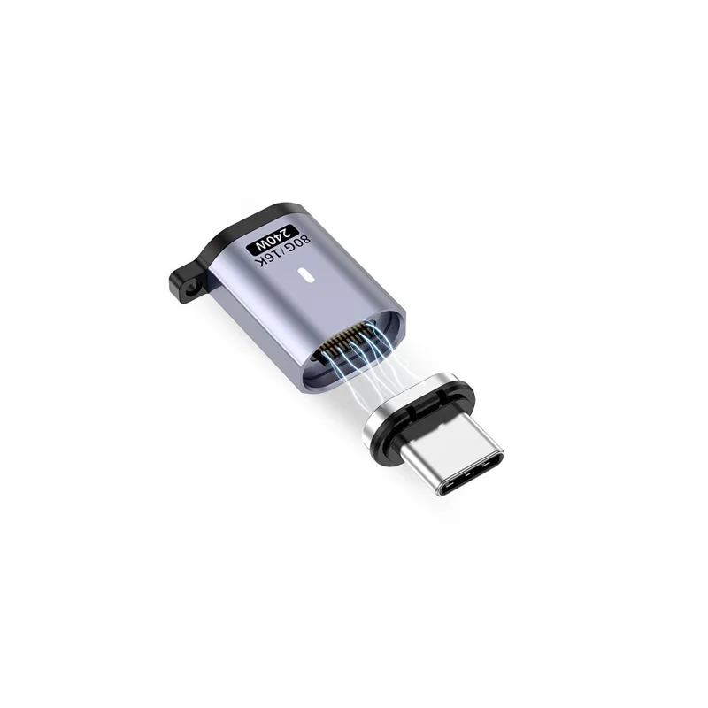 Adaptador Magnético Tipo C a Tipo C Convertidor de Vídeo HD 16K 60Hz 240W 80Gbps Transferencia de Datos - Cabezal Acodado