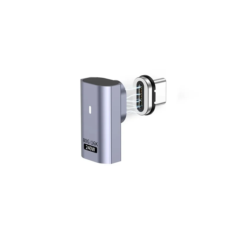 Adaptador Magnético Tipo C a Tipo C Convertidor de Vídeo HD 16K 60Hz 240W 80Gbps Transferencia de Datos - Cabezal Acodado