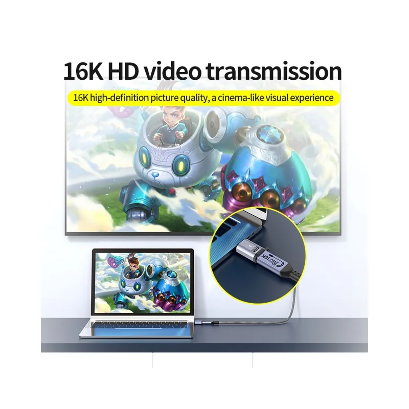 Adaptador Magnético Tipo C a Tipo C Convertidor de Vídeo HD 16K 60Hz 240W 80Gbps Transferencia de Datos - Cabezal Acodado