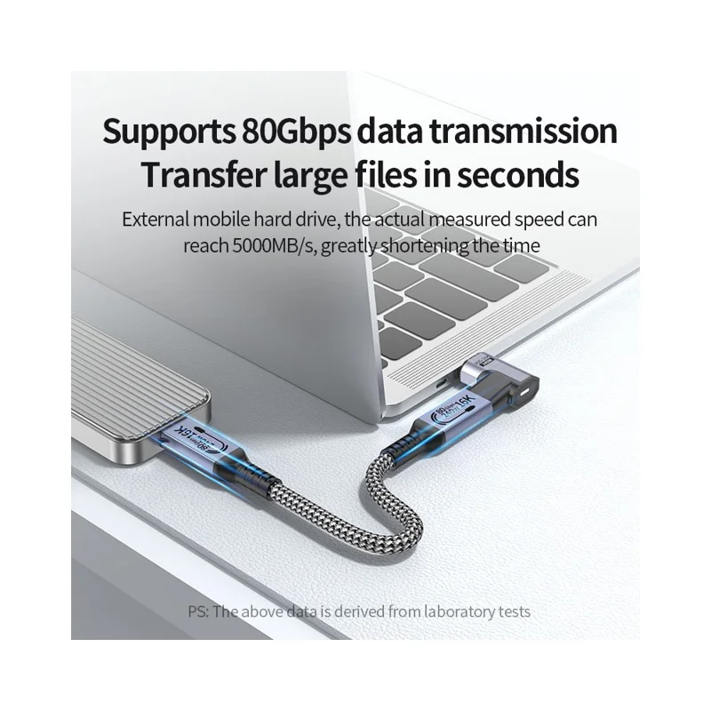 Adaptador Magnético Tipo C a Tipo C Convertidor de Vídeo HD 16K 60Hz 240W 80Gbps Transferencia de Datos - Cabezal Acodado