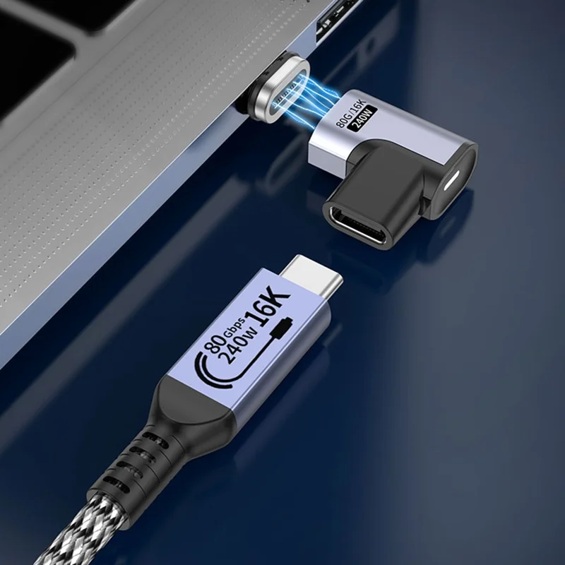 Adaptador Magnético Tipo C a Tipo C Convertidor de Vídeo HD 16K 60Hz 240W 80Gbps Transferencia de Datos - Cabezal Acodado
