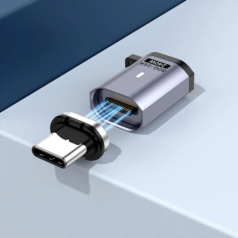 Adaptador Magnético Tipo C a Tipo C Convertidor de Vídeo HD 16K 60Hz 240W 80Gbps Transferencia de Datos - Cabezal Acodado