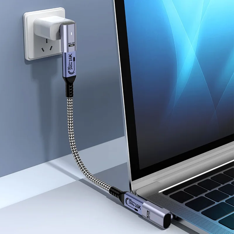 Adaptador Magnético Tipo C a Tipo C Convertidor de Vídeo HD 16K 60Hz 240W 80Gbps Transferencia de Datos - Cabezal Acodado