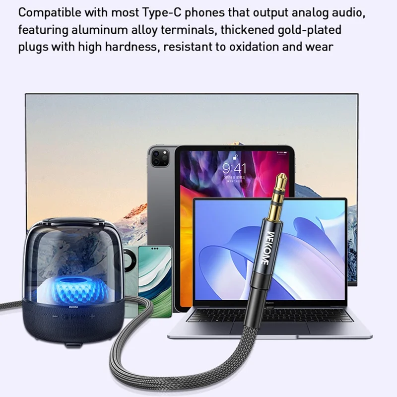 WEKOME WDC-196 Geeker USB-C auf 3,5mm AUX Audio Adapter Kabel mit DAC Chip, 1,2M Länge