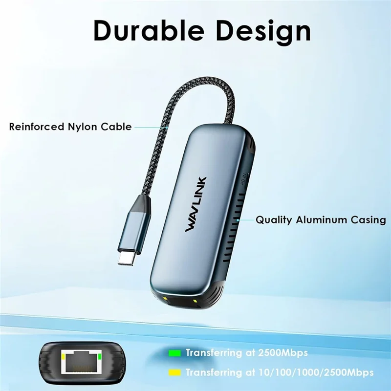 WAVLINK NWU330GD USB-C to RJ45 Ethernet Adapter 2.5Gbps Network Aluminum Converter Support 95W PD Output