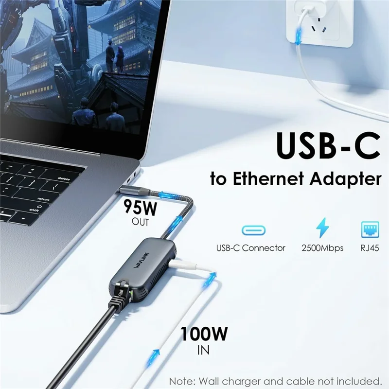 WAVLINK NWU330GD USB-C to RJ45 Ethernet Adapter 2.5Gbps Network Aluminum Converter Support 95W PD Output
