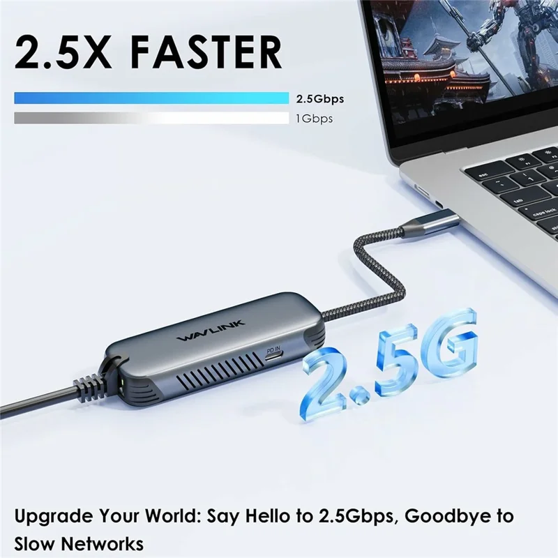 WAVLINK NWU330GD USB-C to RJ45 Ethernet Adapter 2.5Gbps Network Aluminum Converter Support 95W PD Output