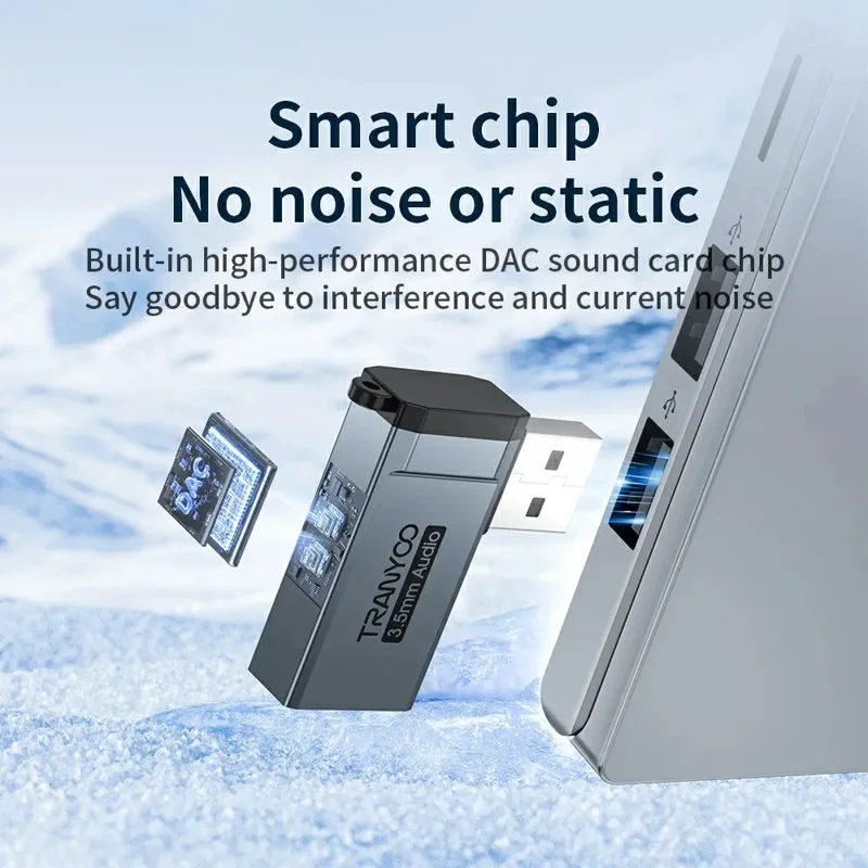 TRANYOO T-E21 USB к 3,5-мм аудиоадаптер из алюминиевого сплава для преобразования аудио на ноутбуках