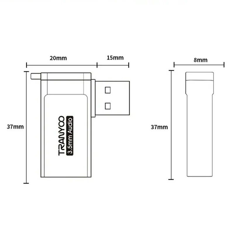 TRANYOO T-E21 USB к 3,5-мм аудиоадаптер из алюминиевого сплава для преобразования аудио на ноутбуках