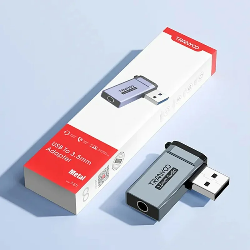 TRANYOO T-E21 USB к 3,5-мм аудиоадаптер из алюминиевого сплава для преобразования аудио на ноутбуках