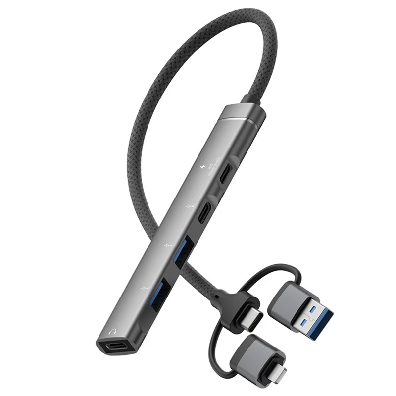 Concentrateur USB 3 en 1 à 5 ports avec chargement 15W pour smartphones et tablettes - Gris