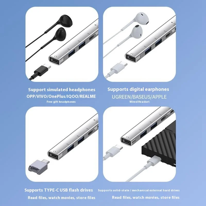 Concentrateur USB 3 en 1 à 5 ports avec chargement 15W pour smartphones et tablettes - Gris