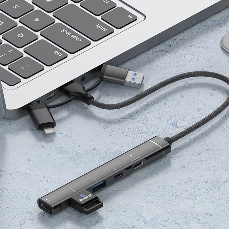 Concentrateur USB 3 en 1 à 5 ports avec chargement 15W pour smartphones et tablettes - Gris