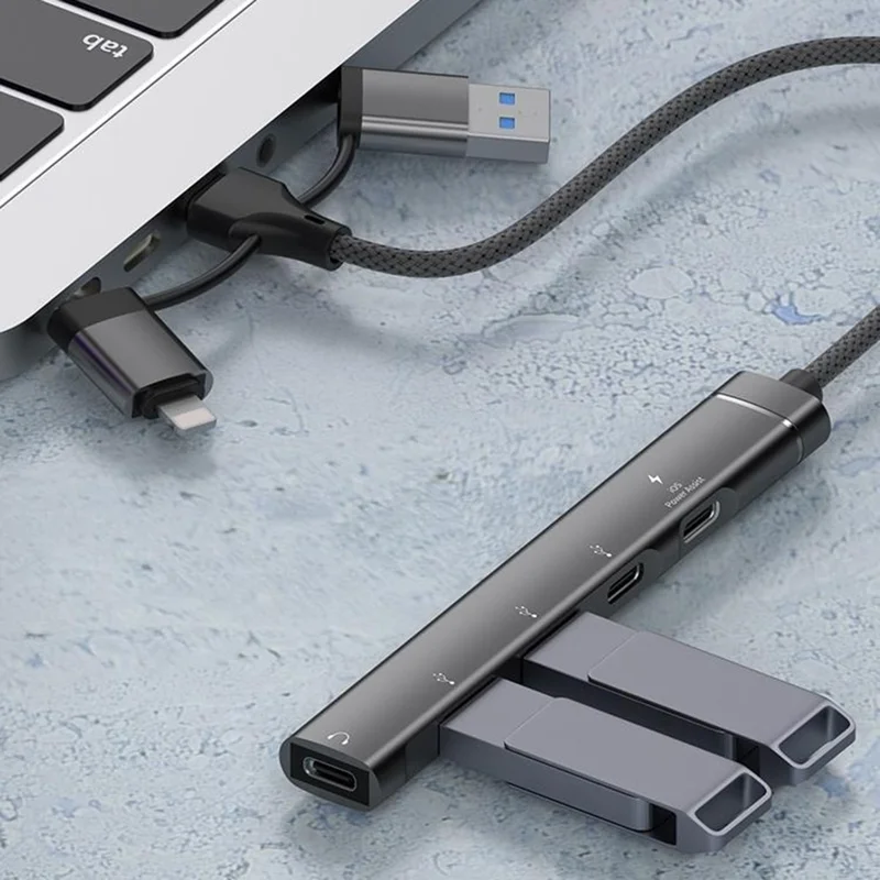 Concentrateur USB 3 en 1 à 5 ports avec chargement 15W pour smartphones et tablettes - Gris