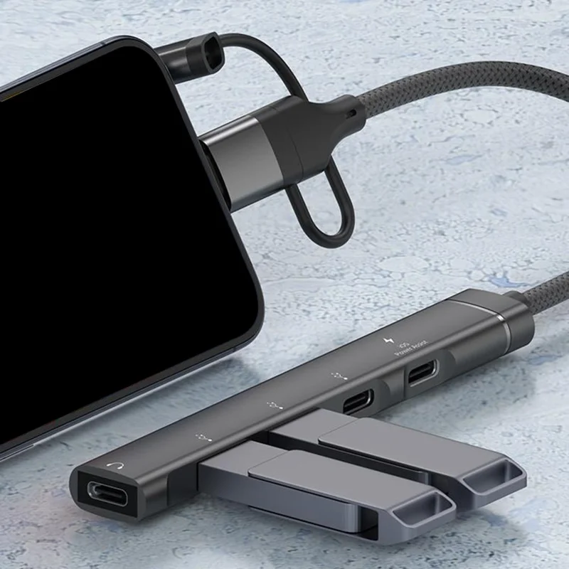 Concentrateur USB 3 en 1 à 5 ports avec chargement 15W pour smartphones et tablettes - Gris