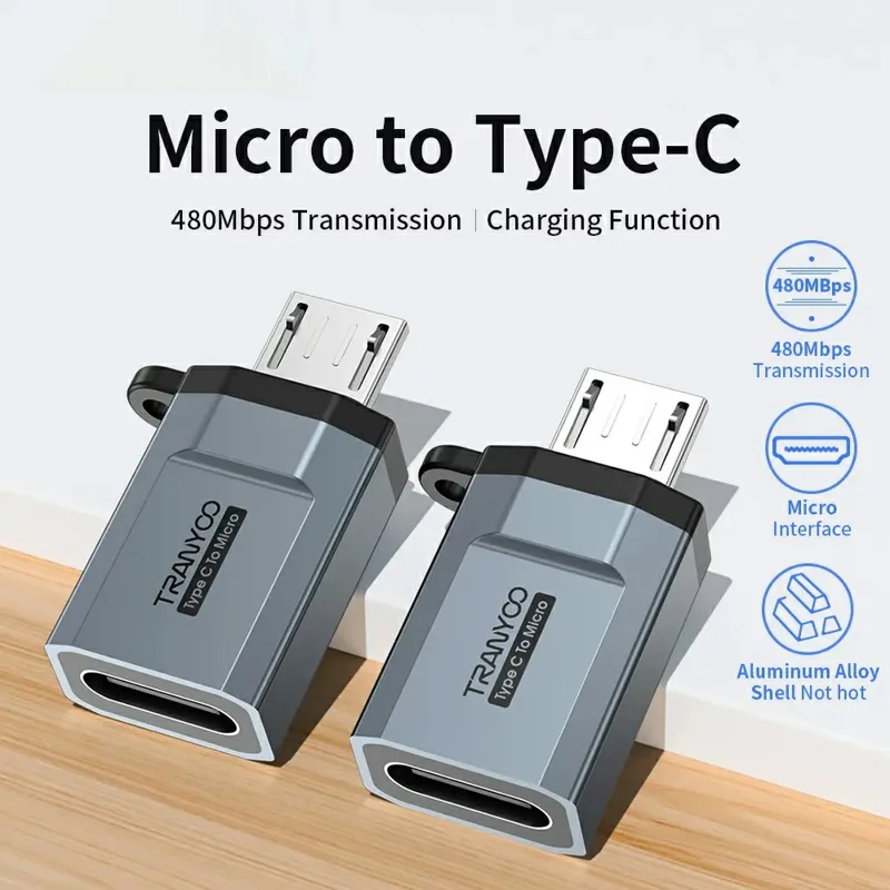 Adaptador TRANYOO T-E22 de Micro USB a Tipo C para Carga Rápida y Transferencia de Datos, Miniconversor