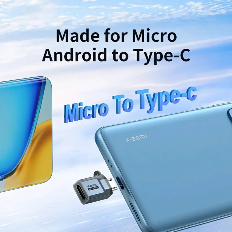 Adaptador TRANYOO T-E22 de Micro USB a Tipo C para Carga Rápida y Transferencia de Datos, Miniconversor