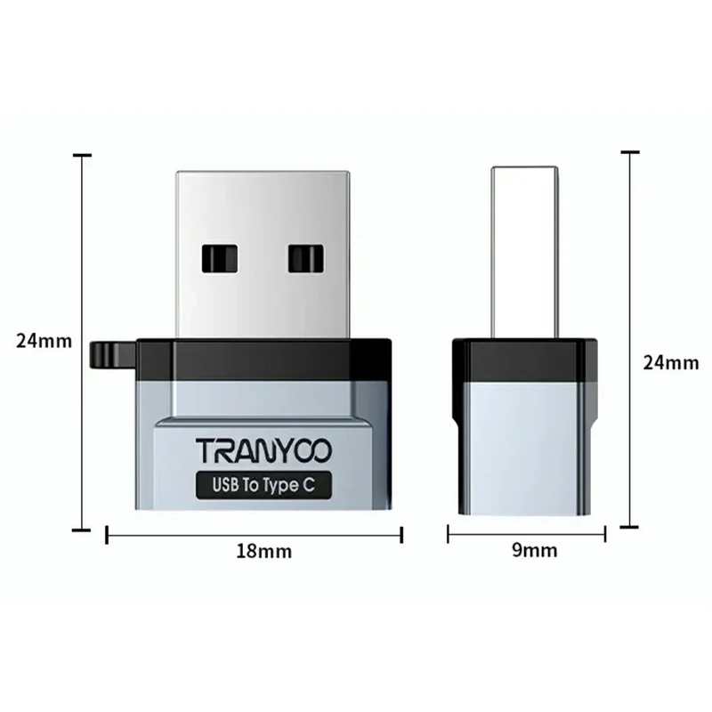 TRANYOO T-E23 USB to Type C Converter Fast Charging Data Transfer Aluminum Alloy Mini Adapter