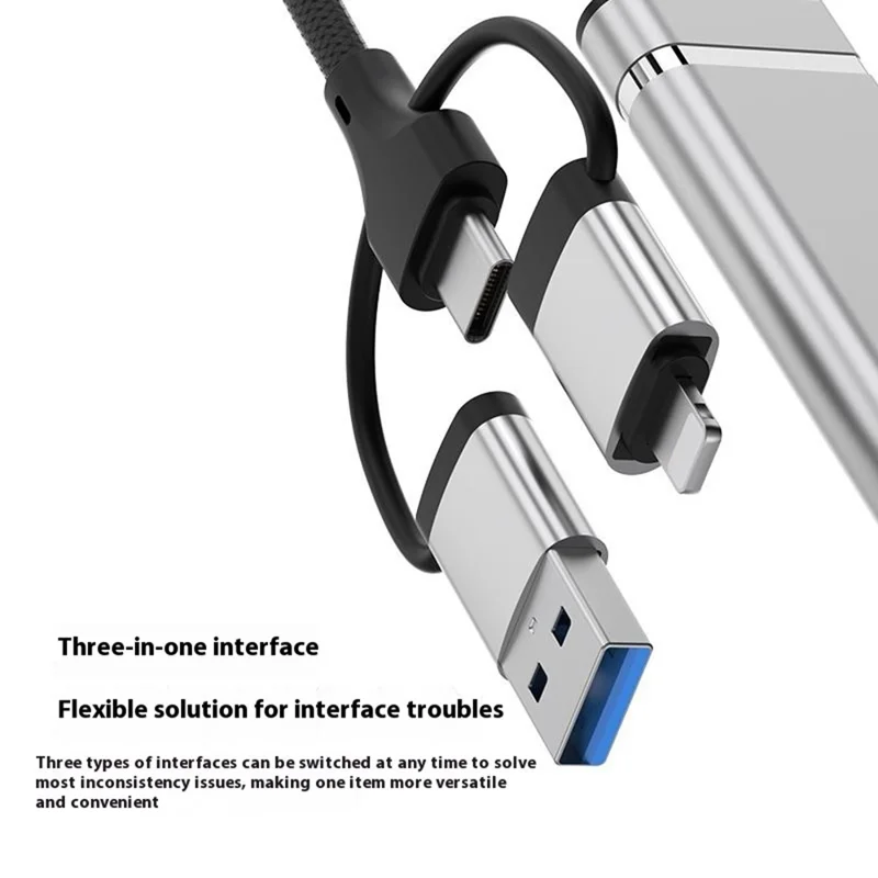 8Pin USB Type-C 3 in 1 Adapter Hub SD TF CF Card Reader USB Data Type-C 3.5mm Headphone Connector - Silver
