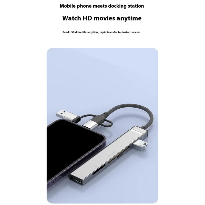8Pin USB Type-C 3 in 1 Adapter Hub SD TF CF Card Reader USB Data Type-C 3.5mm Headphone Connector - Silver