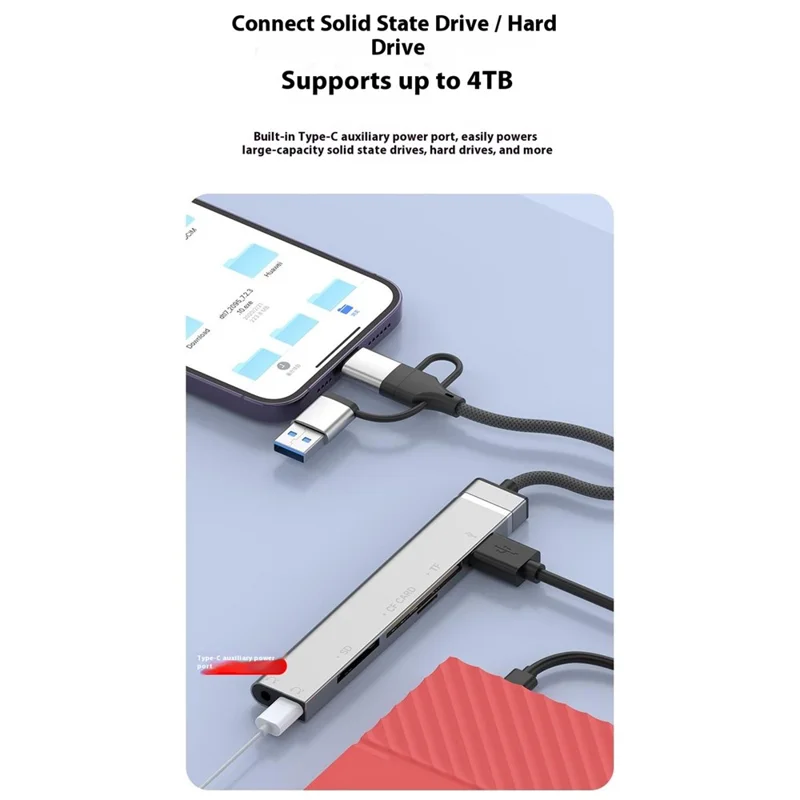8Pin USB Type-C 3 in 1 Adapter Hub SD TF CF Card Reader USB Data Type-C 3.5mm Headphone Connector - Silver