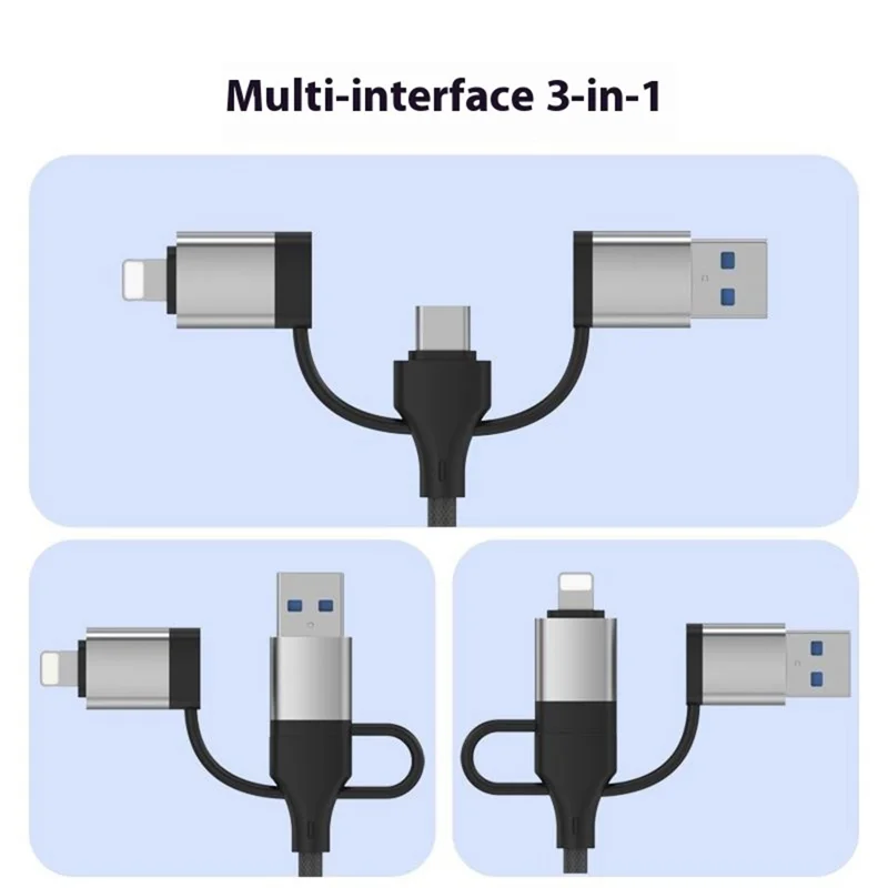 8Pin USB Type-C 3 in 1 Adapter Hub SD TF CF Card Reader USB Data Type-C 3.5mm Headphone Connector - Silver