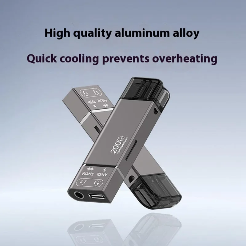 Lector de tarjetas 3 en 1 con chip DAC: Type-C a TF + 3,5 mm + Carga Type-C PD de 100 W