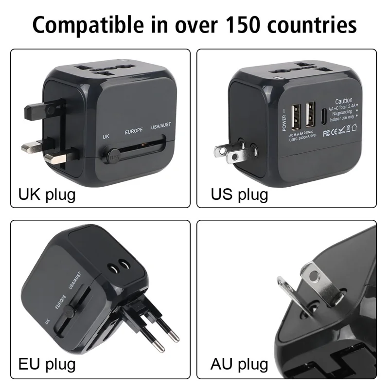 Adaptateur de voyage universel PD 20W Royaume-Uni / UE / États-Unis Prise double USB + Chargeur international PD 20W