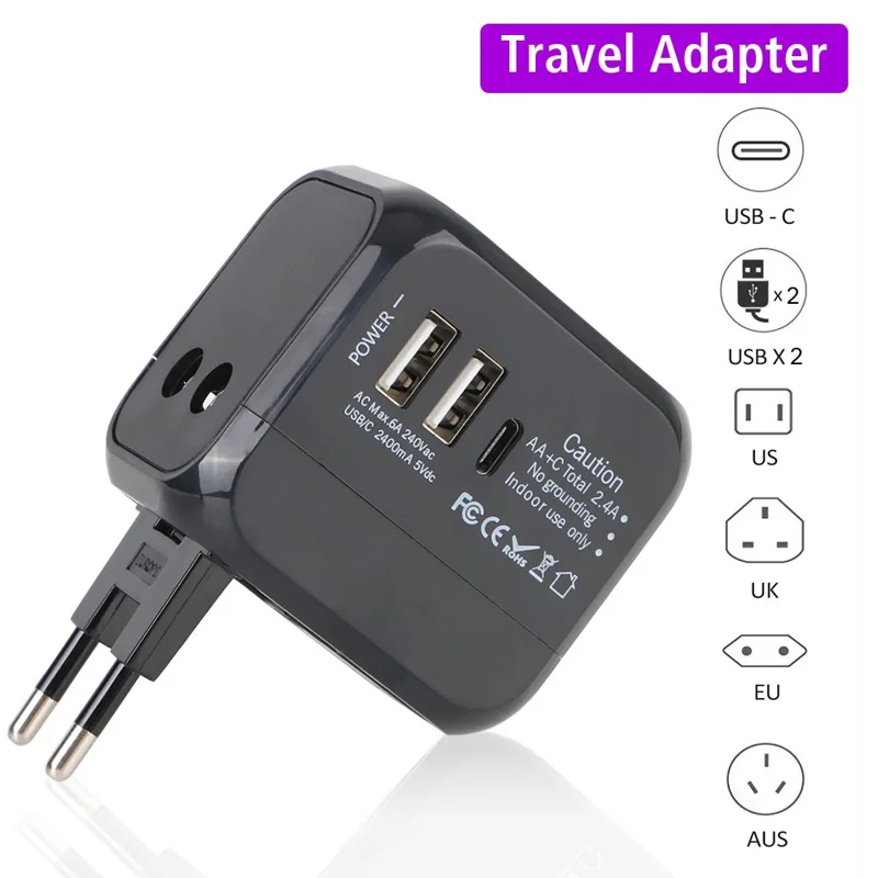 Adaptateur de voyage universel PD 20W Royaume-Uni / UE / États-Unis Prise double USB + Chargeur international PD 20W